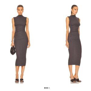 Enza Costa Silk Knit Sleeveless Twist Midi Dress  | Dark Pewter | Sleek Bodycon